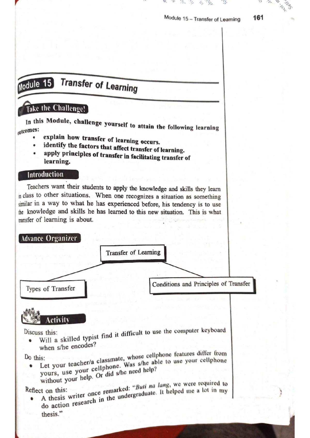 CPE104 - Module 15: Understanding Transfer of Learning Principles - Studocu