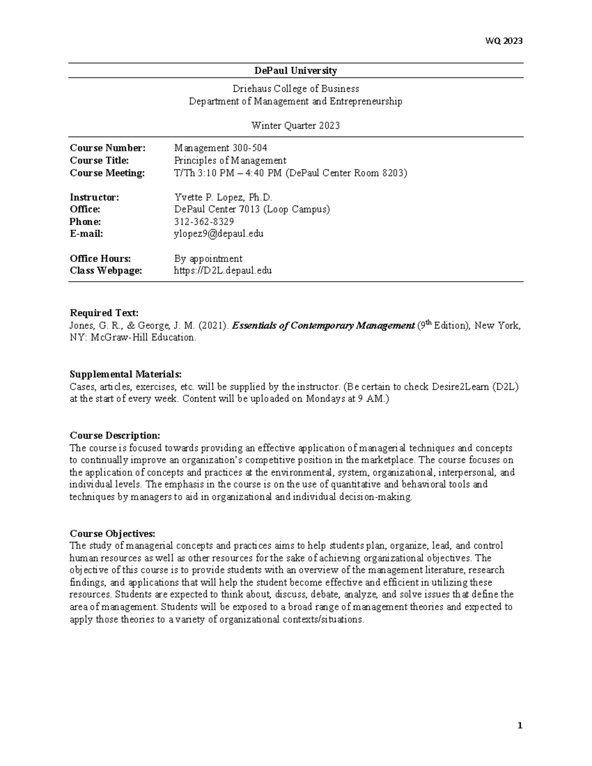 MGT 300 Principles of Management Syllabus - Winter Quarter 2023 - Studocu