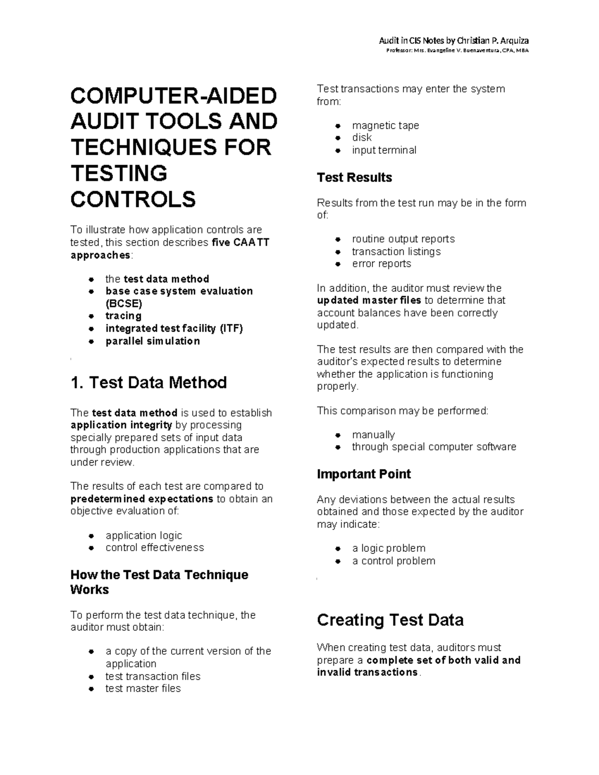CIS 101: CAATTs for Testing Controls - Audit Notes by Christian P ...