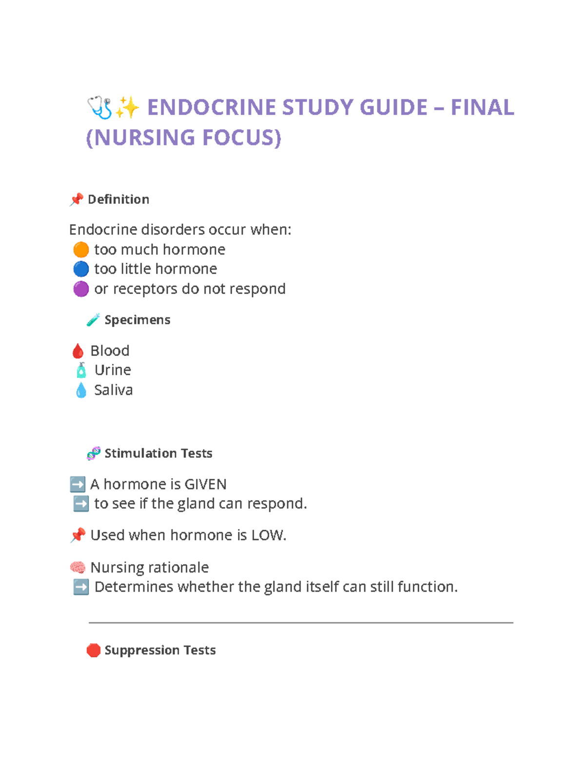 Endocrine Disorders Study Guide – Final Exam (NURSING FOCUS) - Studocu