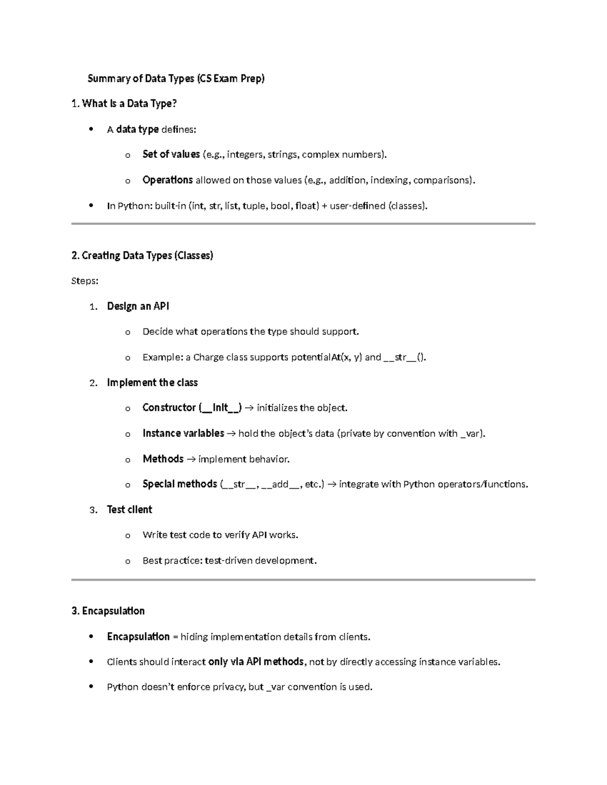 Summary of Data Types for CS Exam Prep (Final Exam) - Studocu
