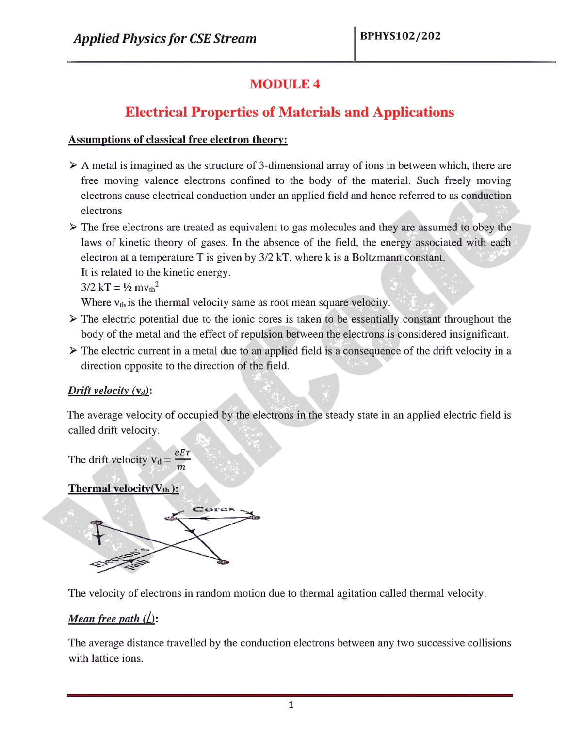 Bphys 102 Module 4: Electrical Properties of Materials ...