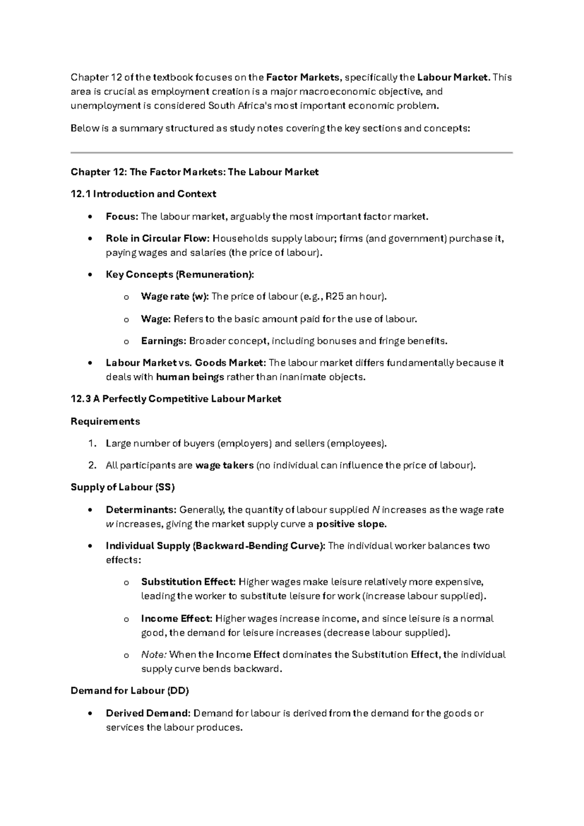 ECO1002 Chapter 12 Study Notes: The Labour Market Explained - Studocu