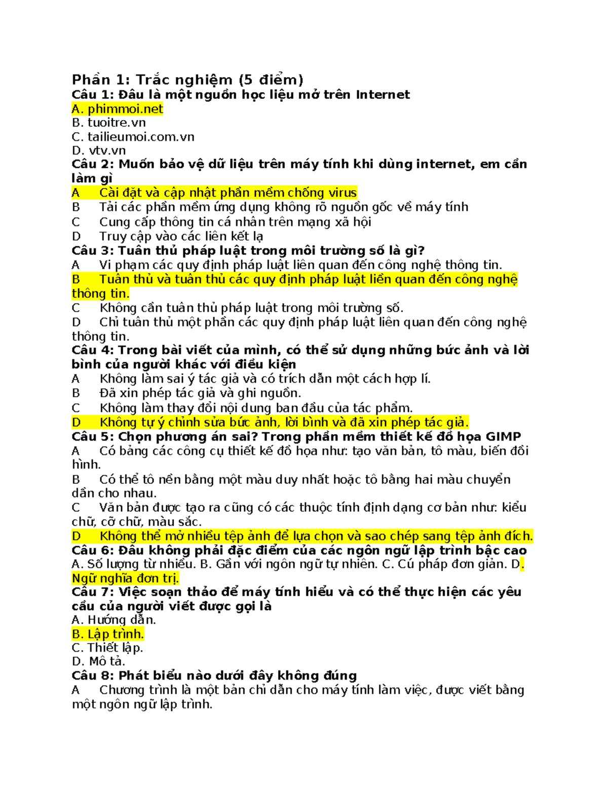 Tin 10 - Trắc nghiệm và Tự luận về Lập trình Python - Studocu
