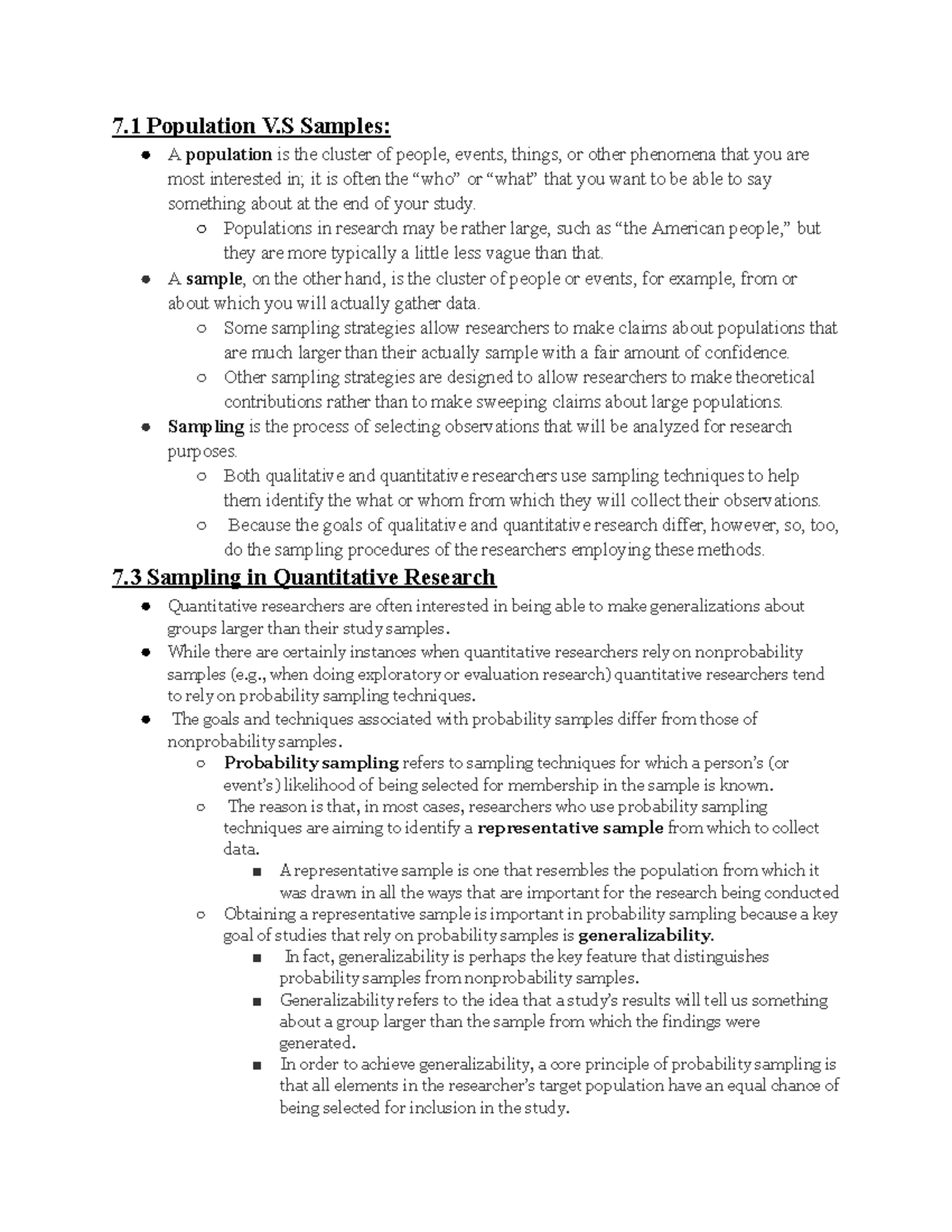 SOC 305: Reading 8 Notes on Population, Samples, and Sampling ...