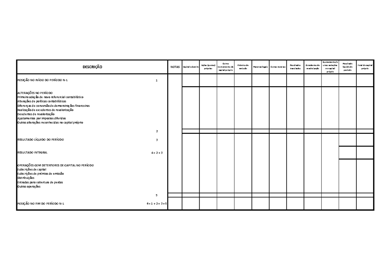 Demonstra o Altera es No Capital Pr prio Per odo N 1 Modelo SNC 