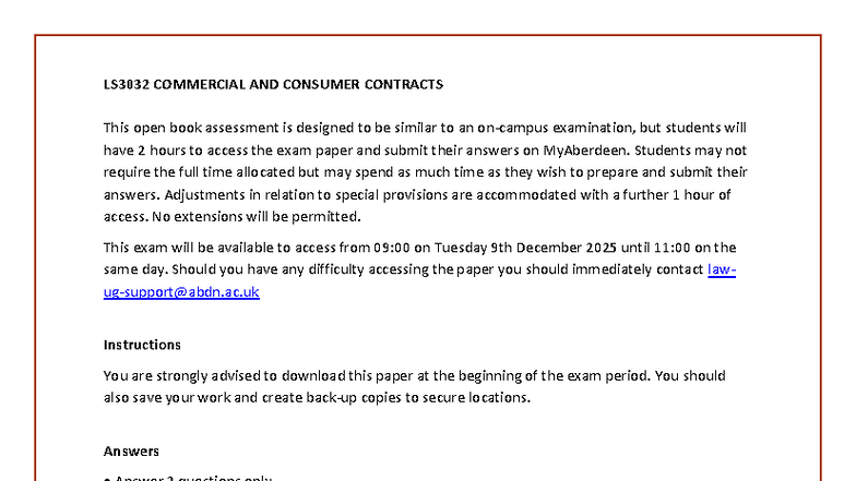 LS3032 Final Exam: Commercial & Consumer Contracts - Dec 2025 - Studocu