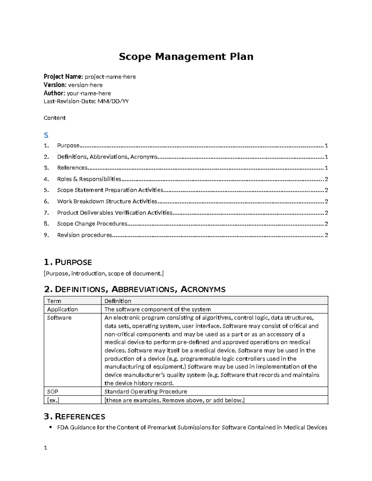 Scope Management Plan Template for Project Management (Sample) - Studocu