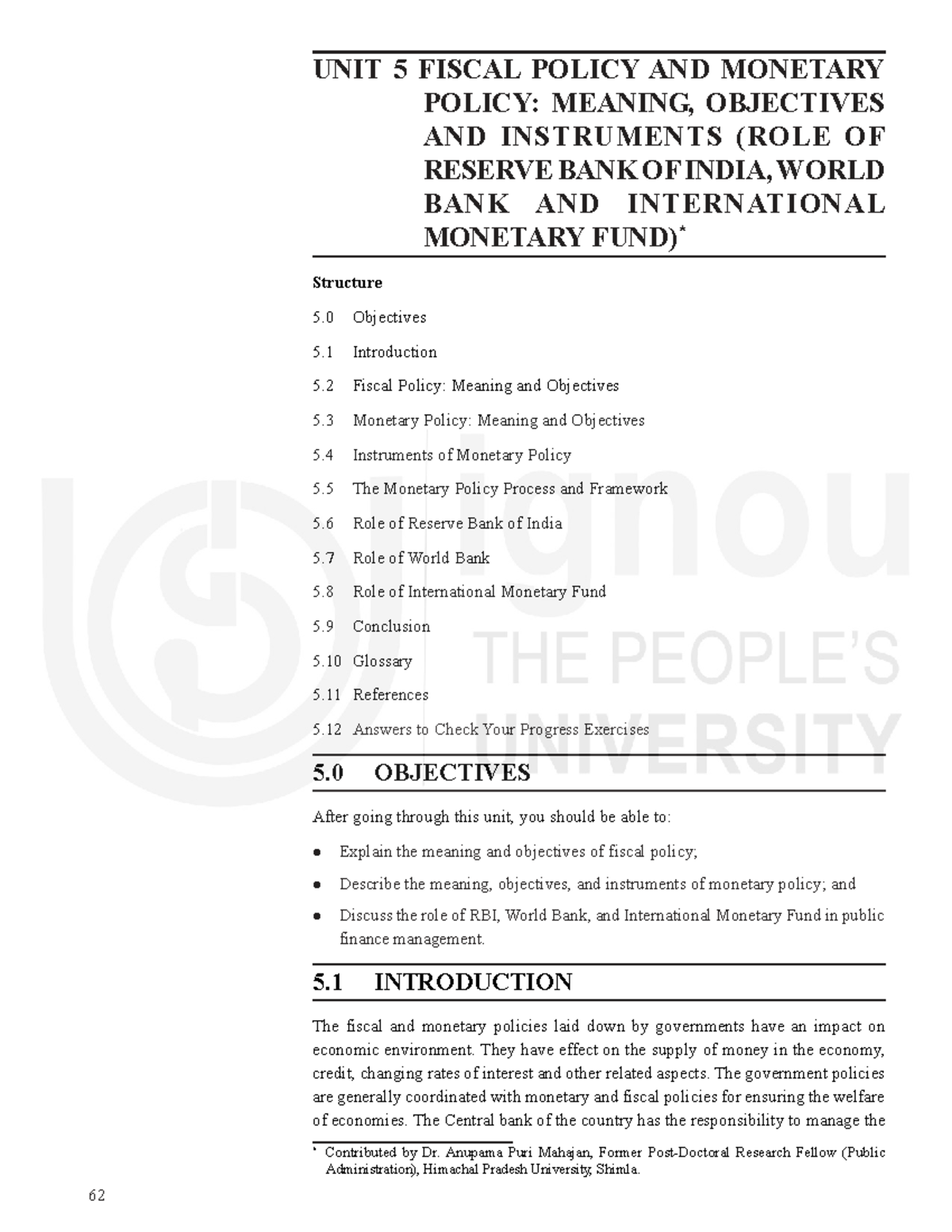 Unit 6: Fiscal and Monetary Policy - Objectives, Instruments, and Roles ...