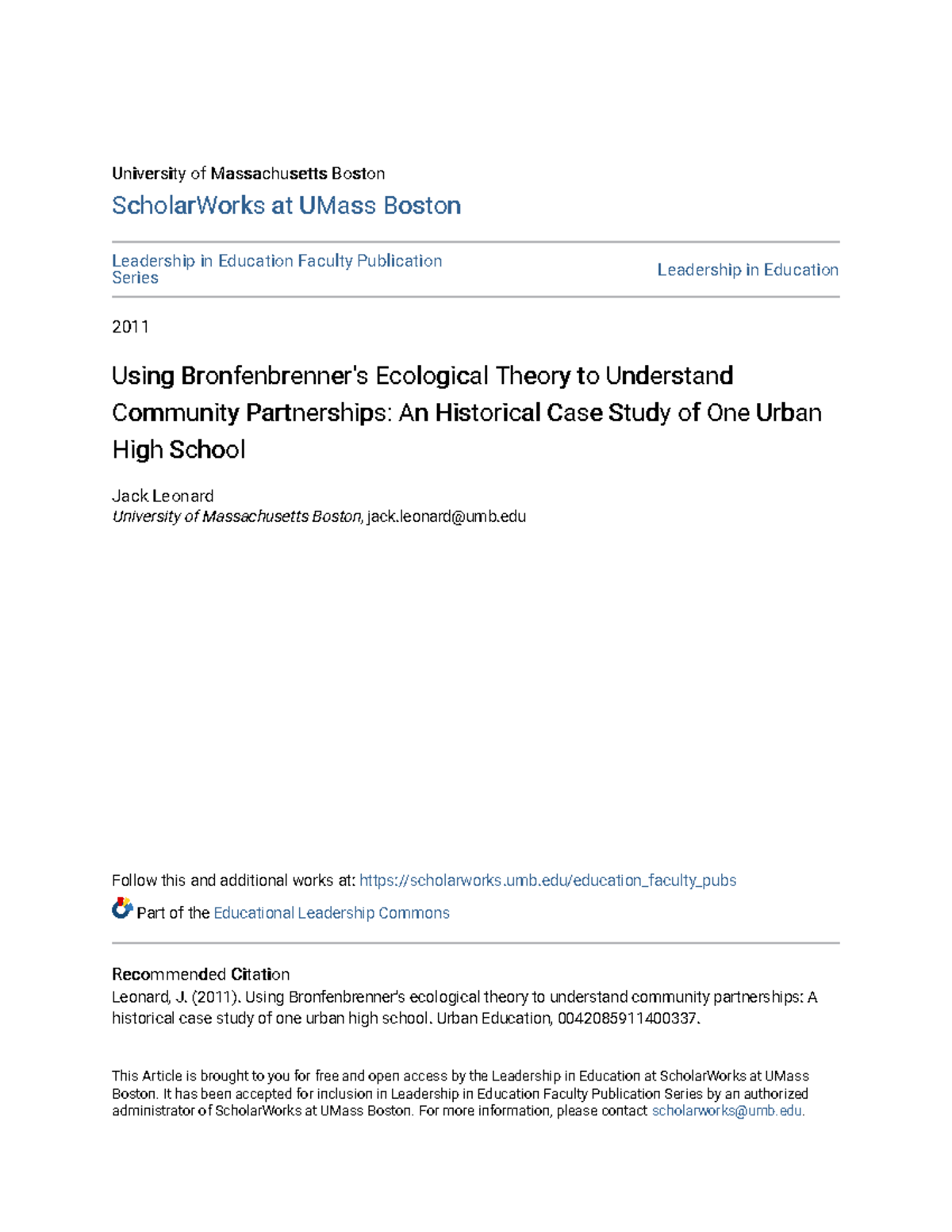 Understanding Community Partnerships Through Bronfenbrenner's Theory: A ...