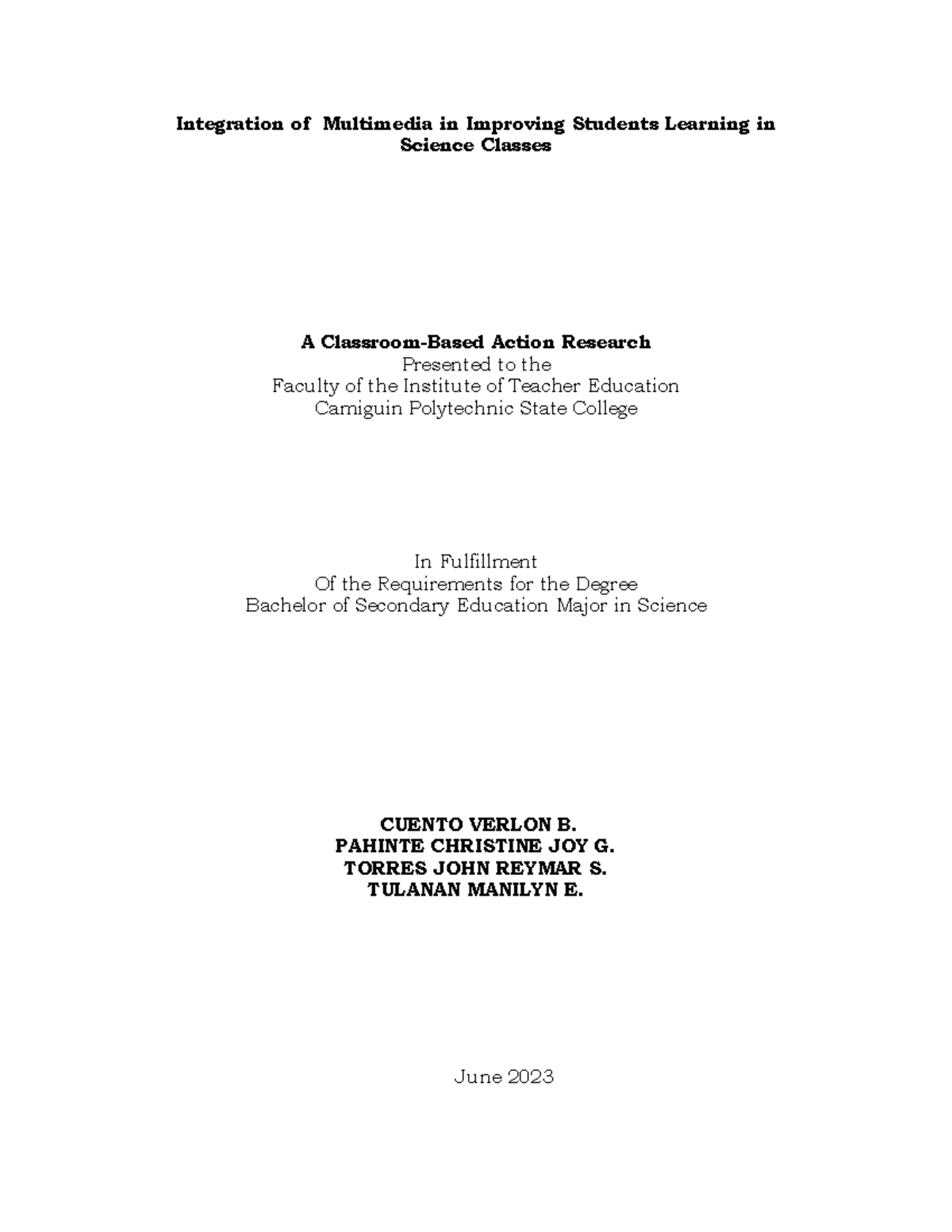 Action Research on Multimedia Integration in Science Classes: ED 203 ...