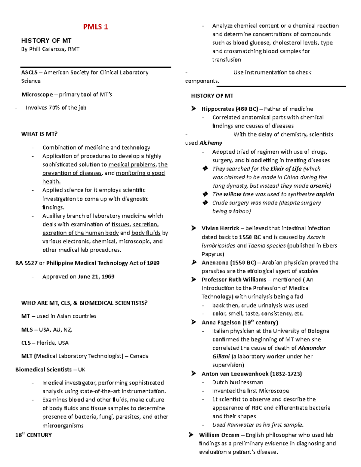 PMLS 1 Lesson 1: Overview and History of Medical Technology - Studocu