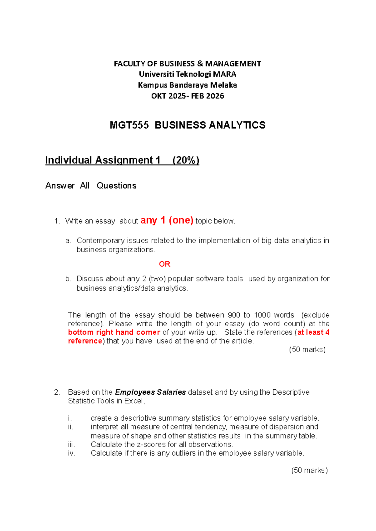 BUSINESS ANALYTICS Individual Assignment 1 - OCT 2025 (20%) - Studocu