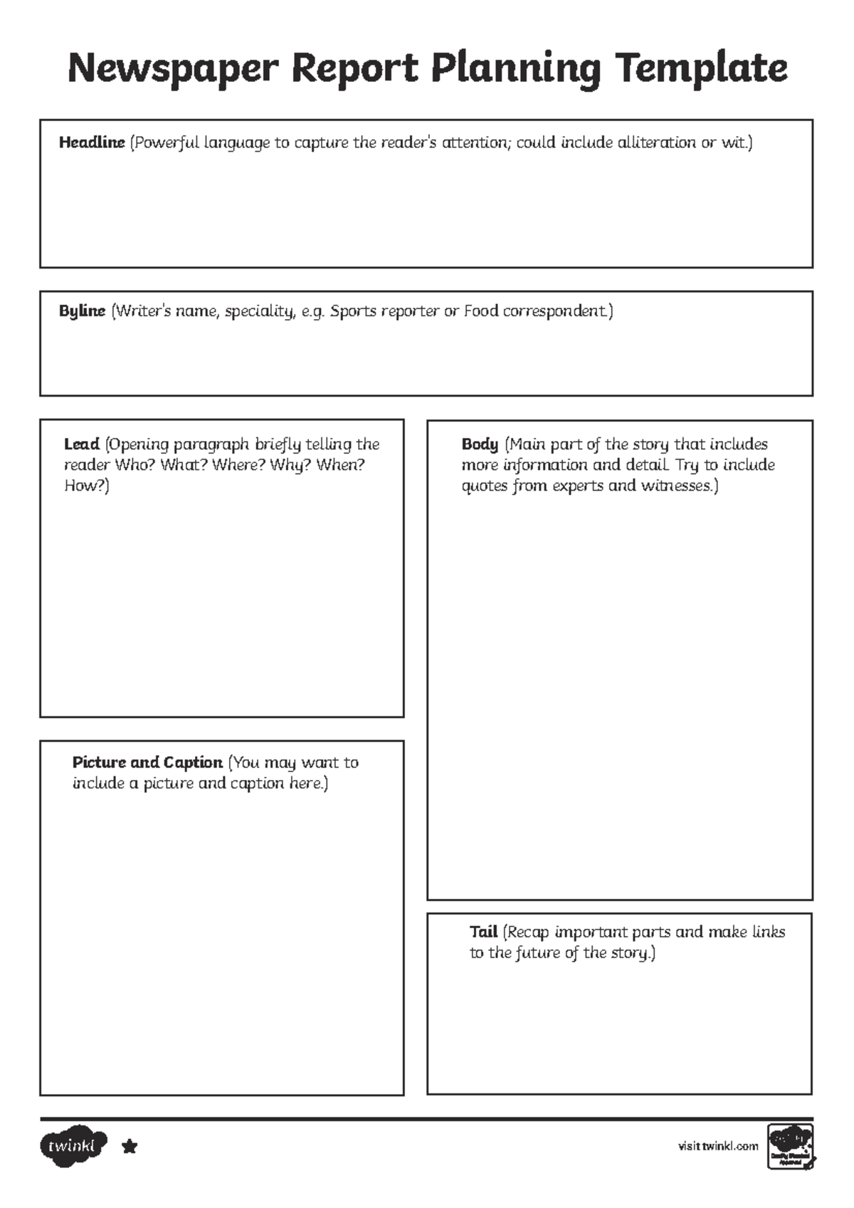 Newspaper Report Planning Template - Newspaper Report Planning Template ...