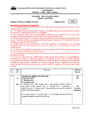 Wireless Mobile Network Exam Model Summary - Summer 2023 (Code: 22622 ...