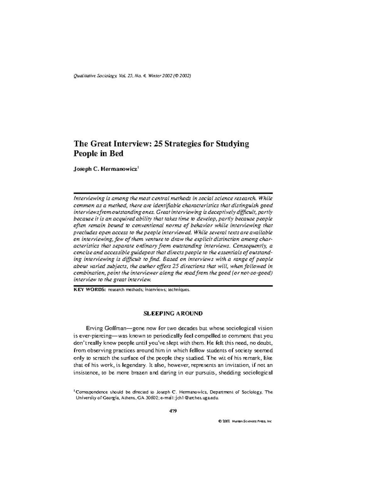 Twenty-Five Strategies for Great Interviews in Qualitative Sociology ...