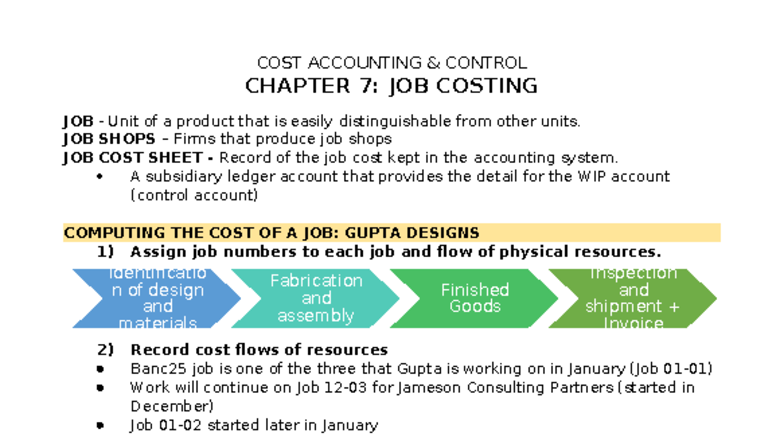 COST ACCOUNTING CH7: JOB COSTING & PROCESS COSTING - Studocu