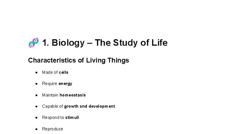 Biology 101: Characteristics of Living Things and Basic Genetics - Studocu