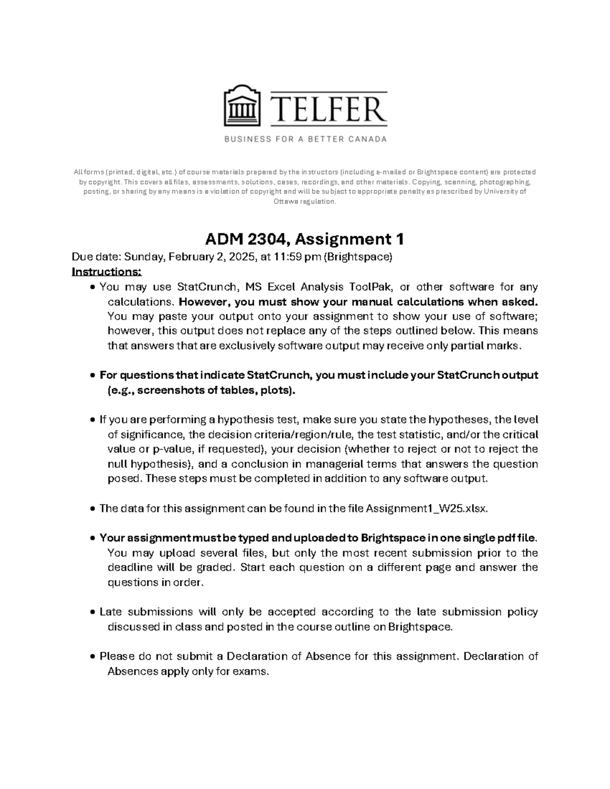 ADM 2304 - W2025 - Assignment 1 - Final version - Q&A - All forms ...