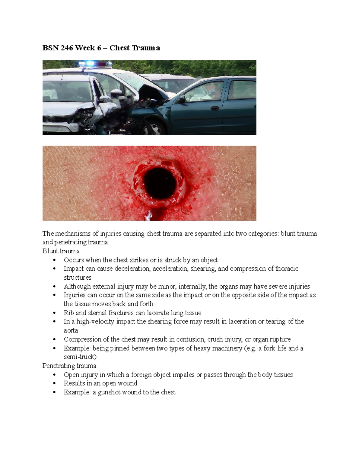 BSN 246 Week 6 - Understanding Chest Trauma Mechanisms and Treatments ...