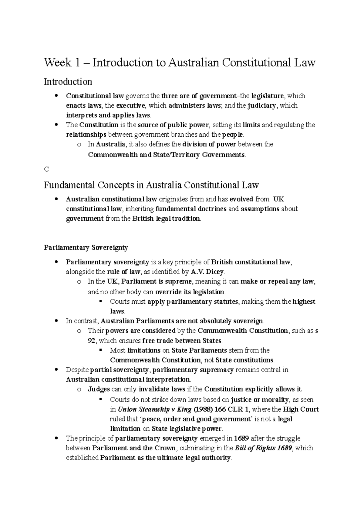 Constitutional Law LAWS 3000 Week 1: Introduction to Australian Law ...