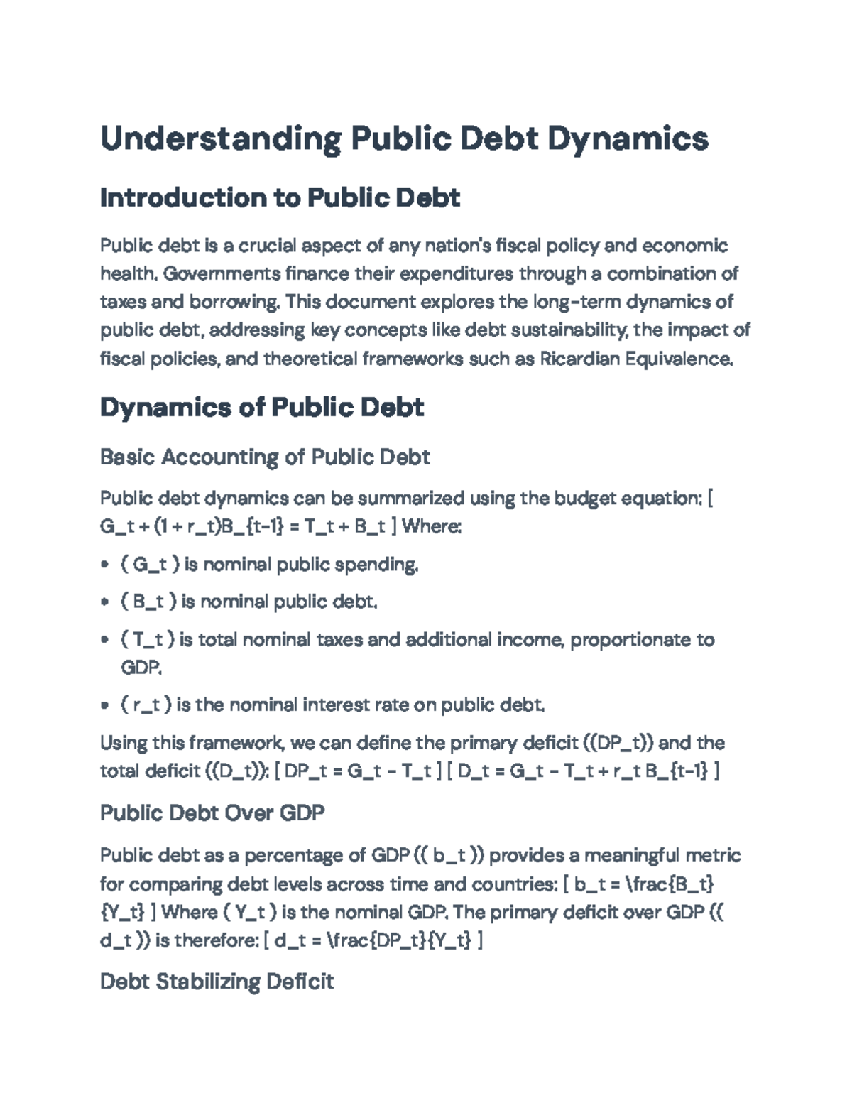 Public Debt Dynamics: Analysis and Case Studies on Sustainability ...