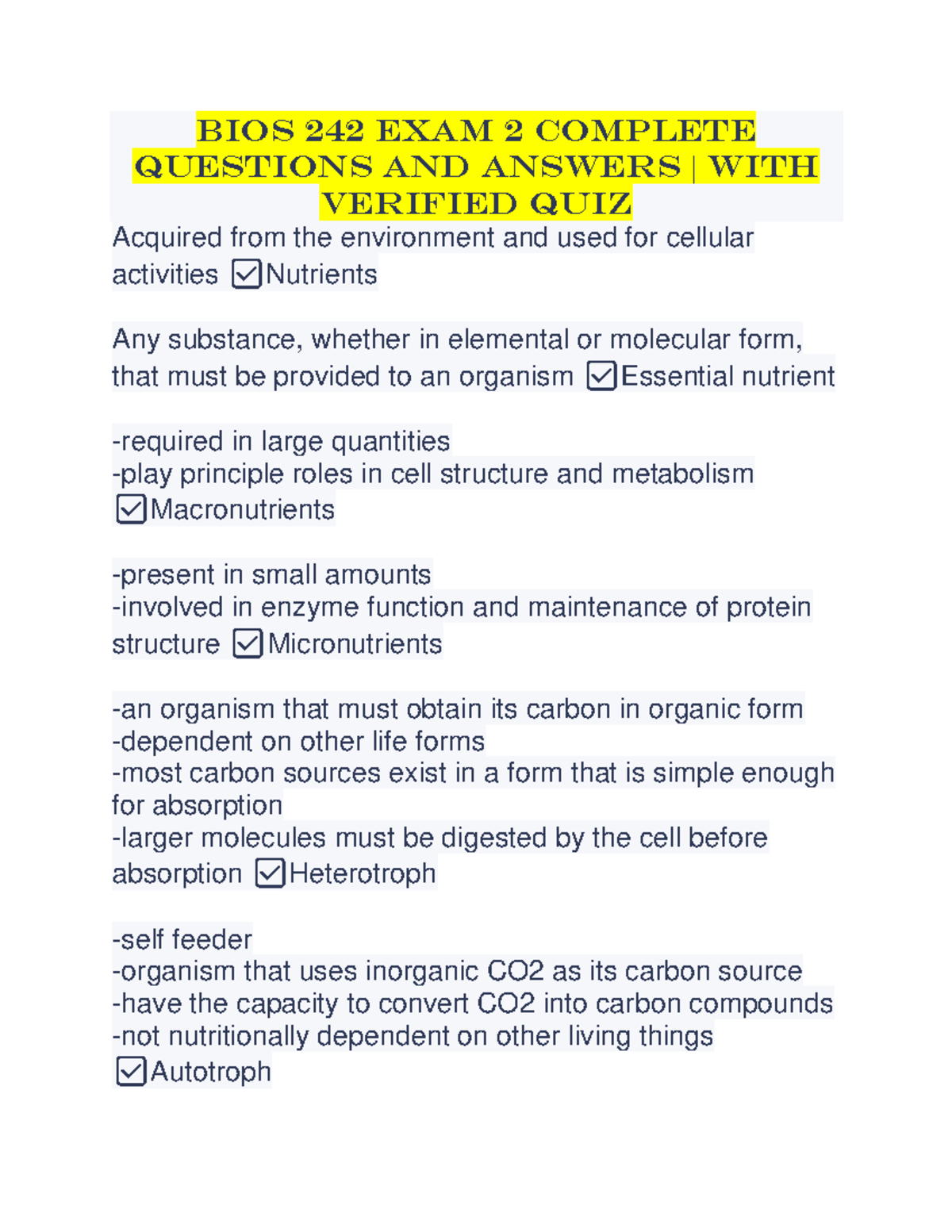 Bios 242 Exam 2 Comprehensive Q&A Study Guide - Studocu