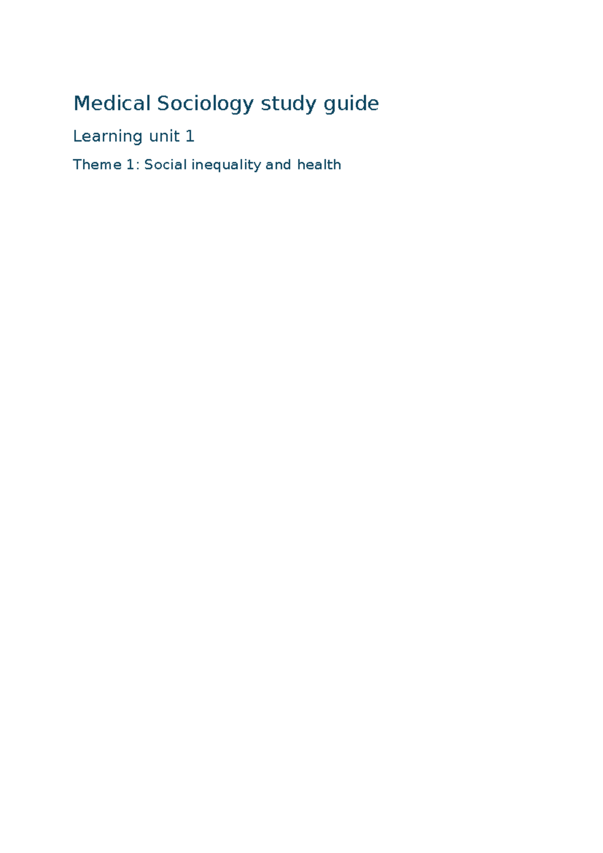Medical sociology LU1 Theme 1 - Medical Sociology study guide Learning ...