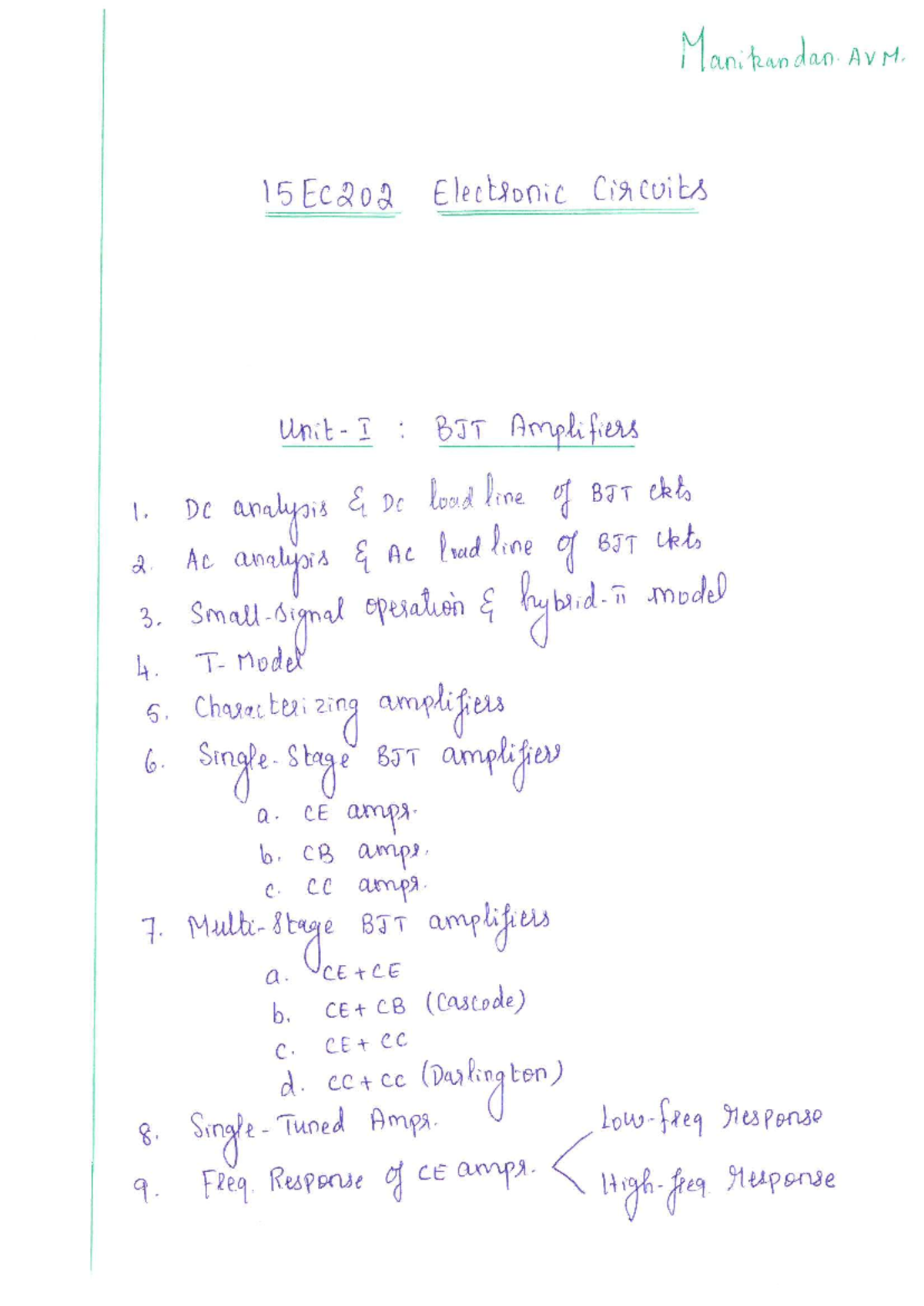 ALEC 87T Final Exam Notes: Circuit Analysis and Response - Studocu