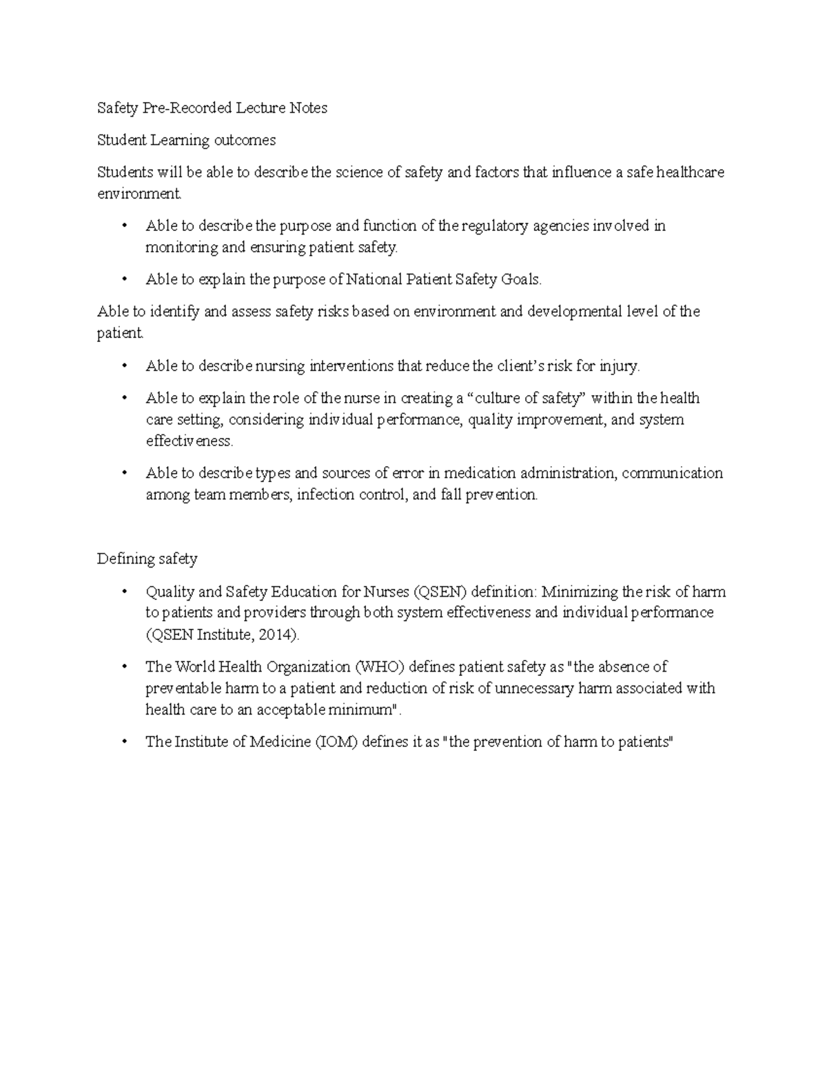 Patient Safety and Quality: Lecture Notes on Safety Practices - Studocu