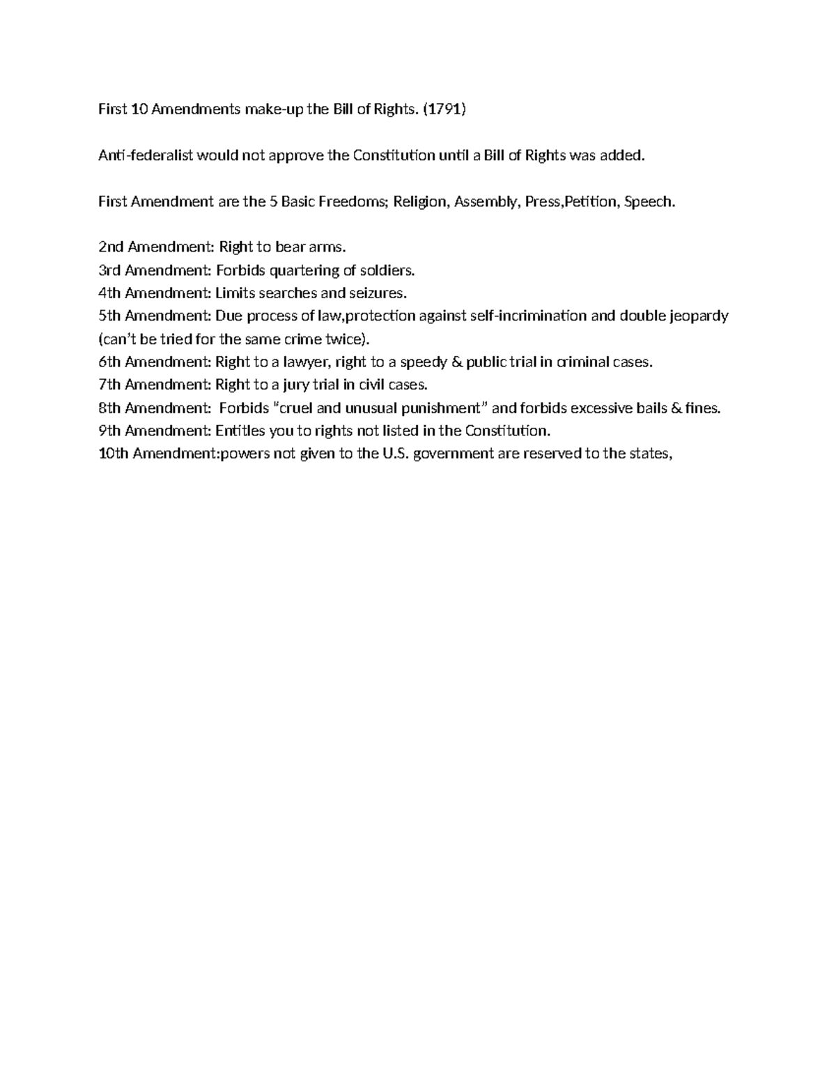 10 Amendments Quiz