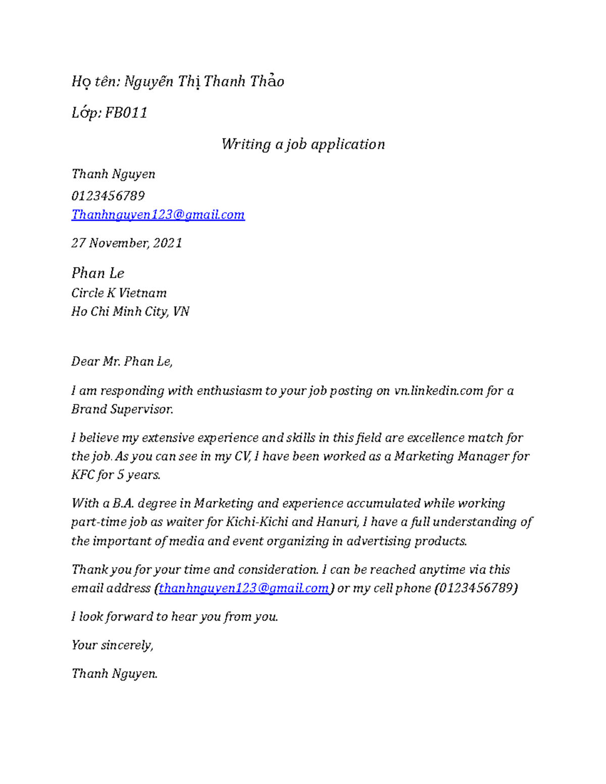 FB011 Job Application Writing Guide: Tips & Example - Studocu