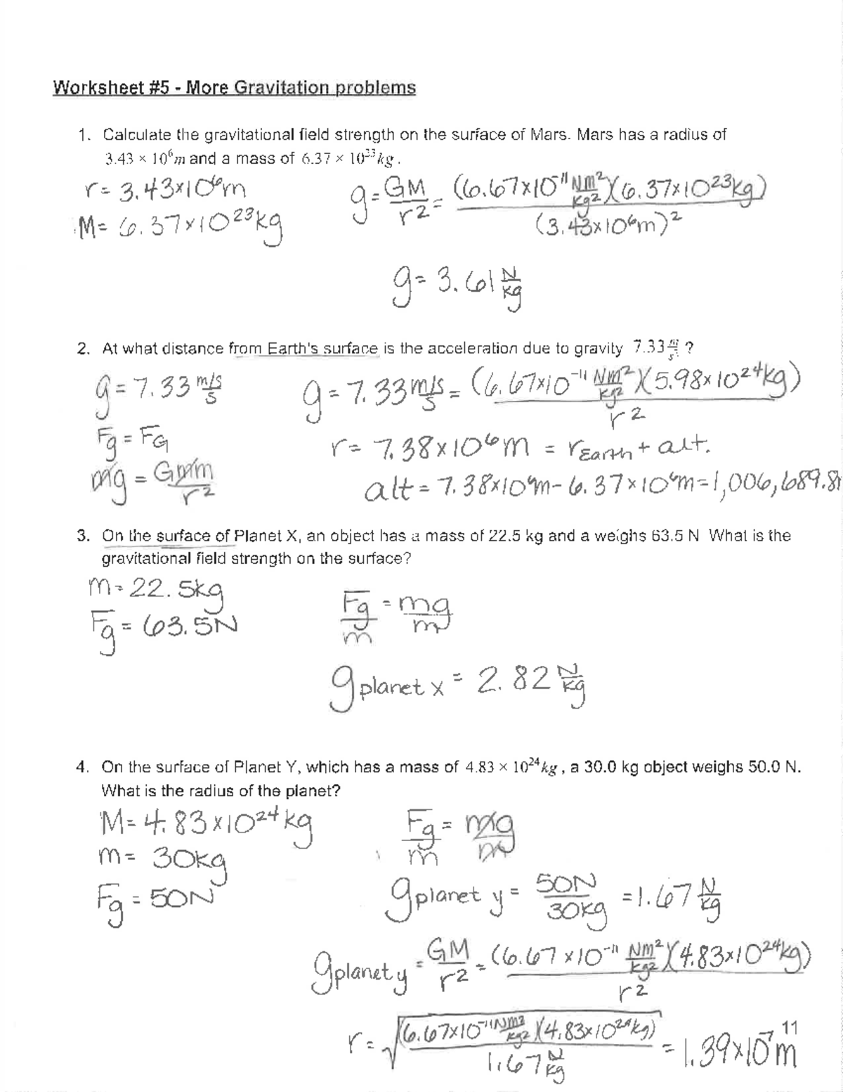 Gravitation WS#2 worksheet answers and problem solutions - Studocu