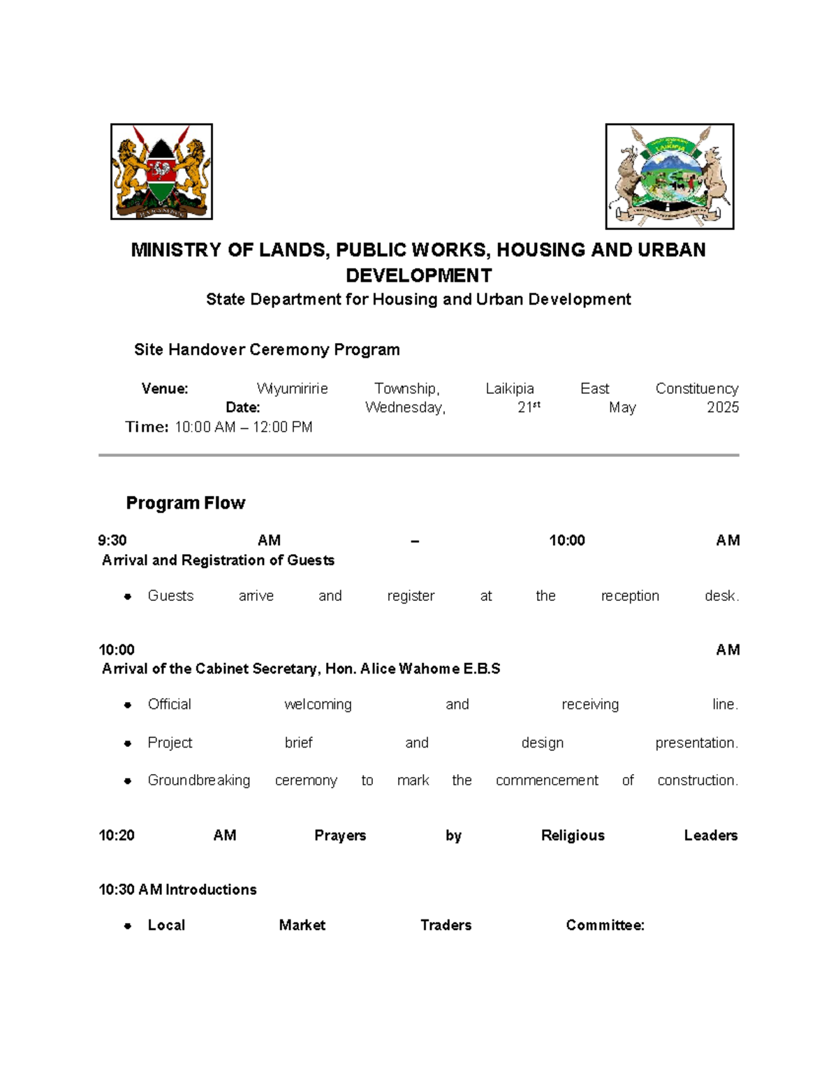Wiyumiririe Site Handover Ceremony Program Notes - May 21, 2025 - Studocu