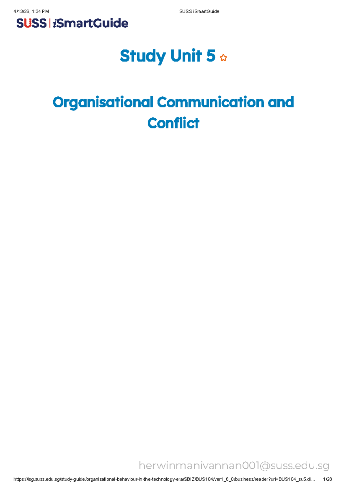 BUS104 SU5 - Organisational Communication & Conflict Management Notes ...