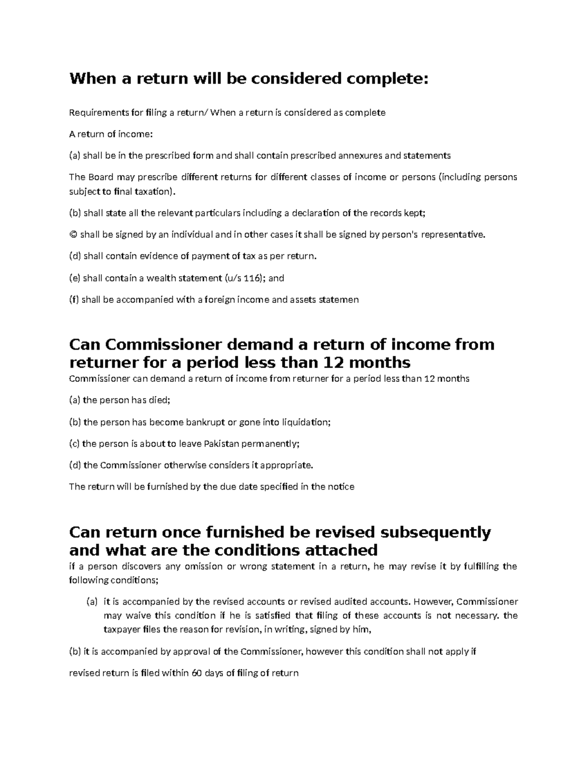 Chapter 15 Return PART - When a return will be considered complete ...