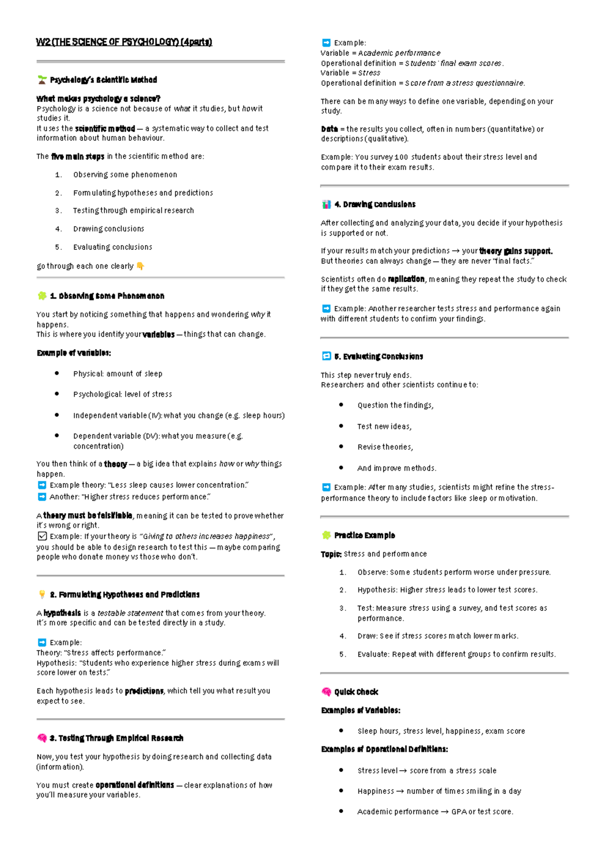 W2 (PSY 101) Final Exam Notes: Scientific Methods in Psychology - Studocu