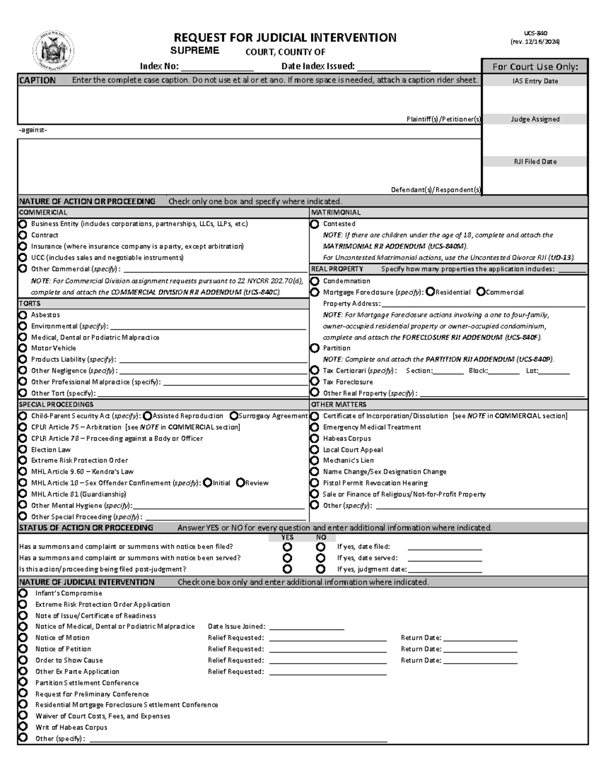 Reset Form UCS-840: Judicial Intervention Caption Request - Studocu