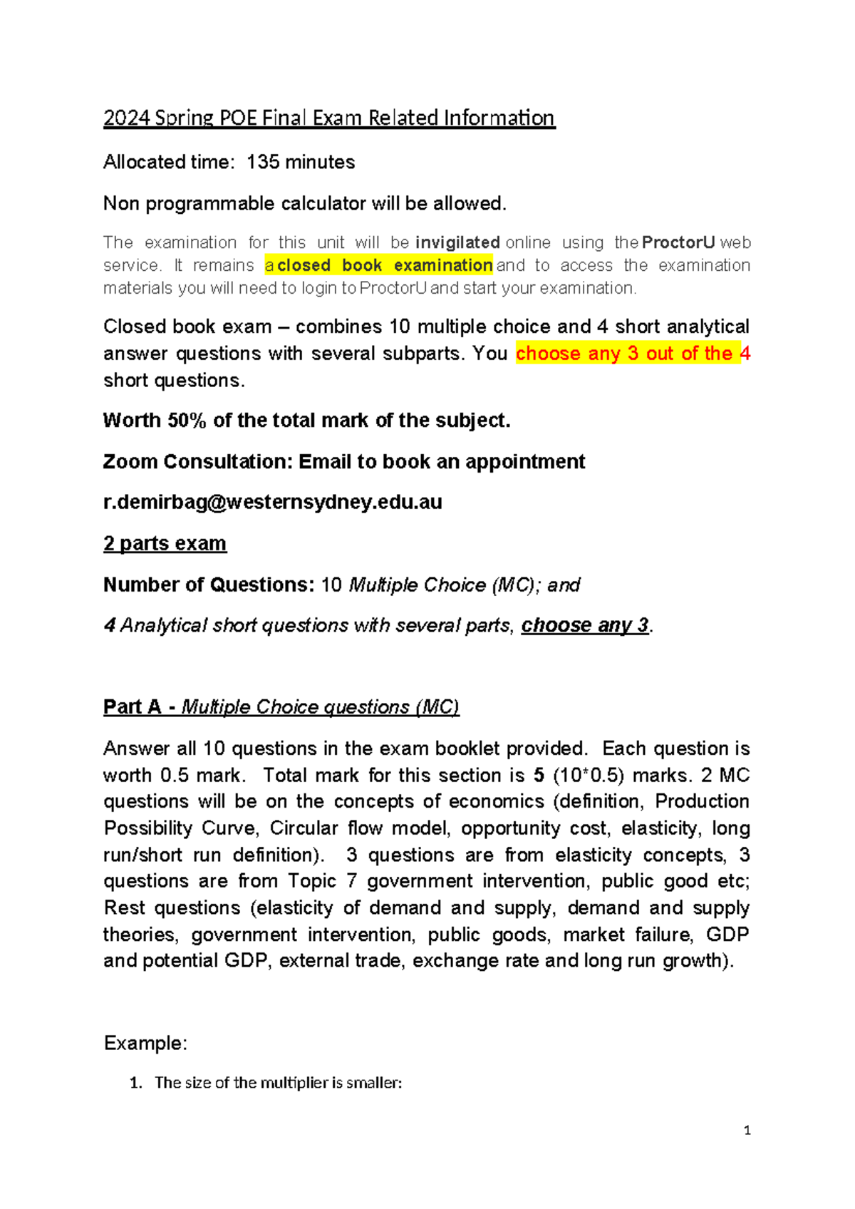 2024 Spring ECON1011 Final Exam Guidelines and Format - Studocu