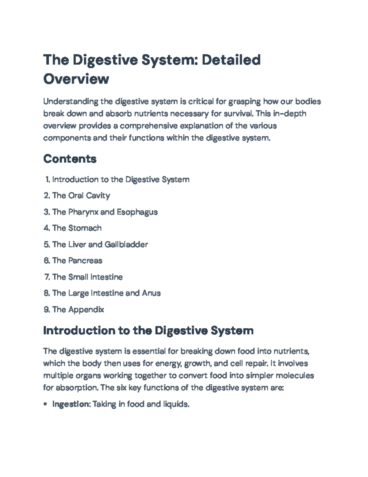 Detailed Overview of the Digestive System: Components and Functions ...