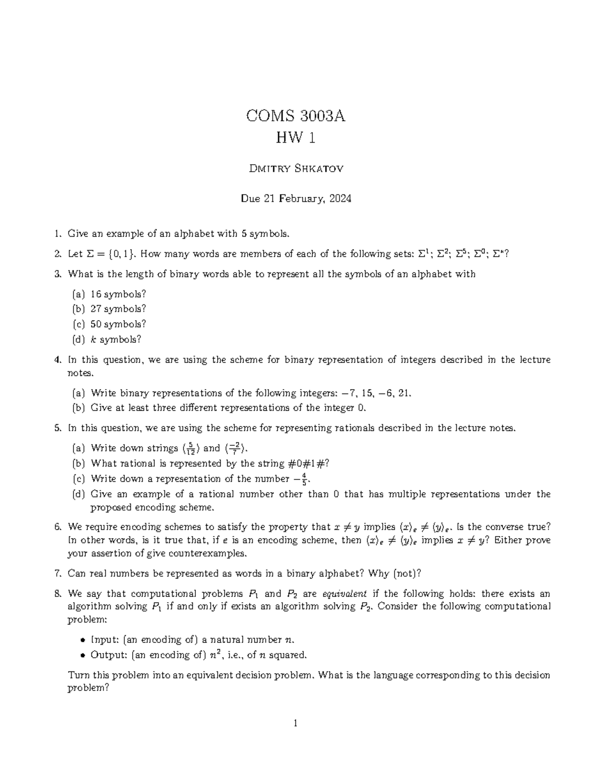 COMS 3003A HW 1: Encoding Schemes and Binary Representation - Studocu