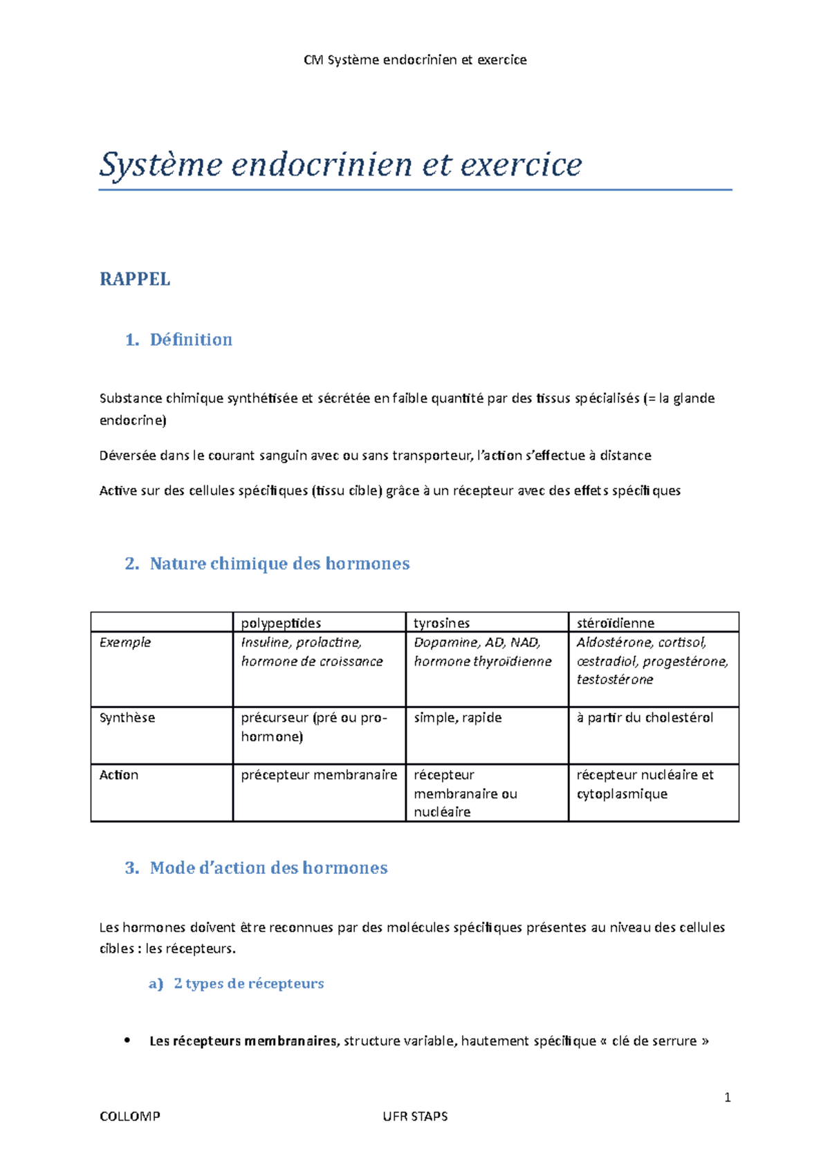 CM Système Endocrinien et Exercice : Rôle des Hormones en Activité ...