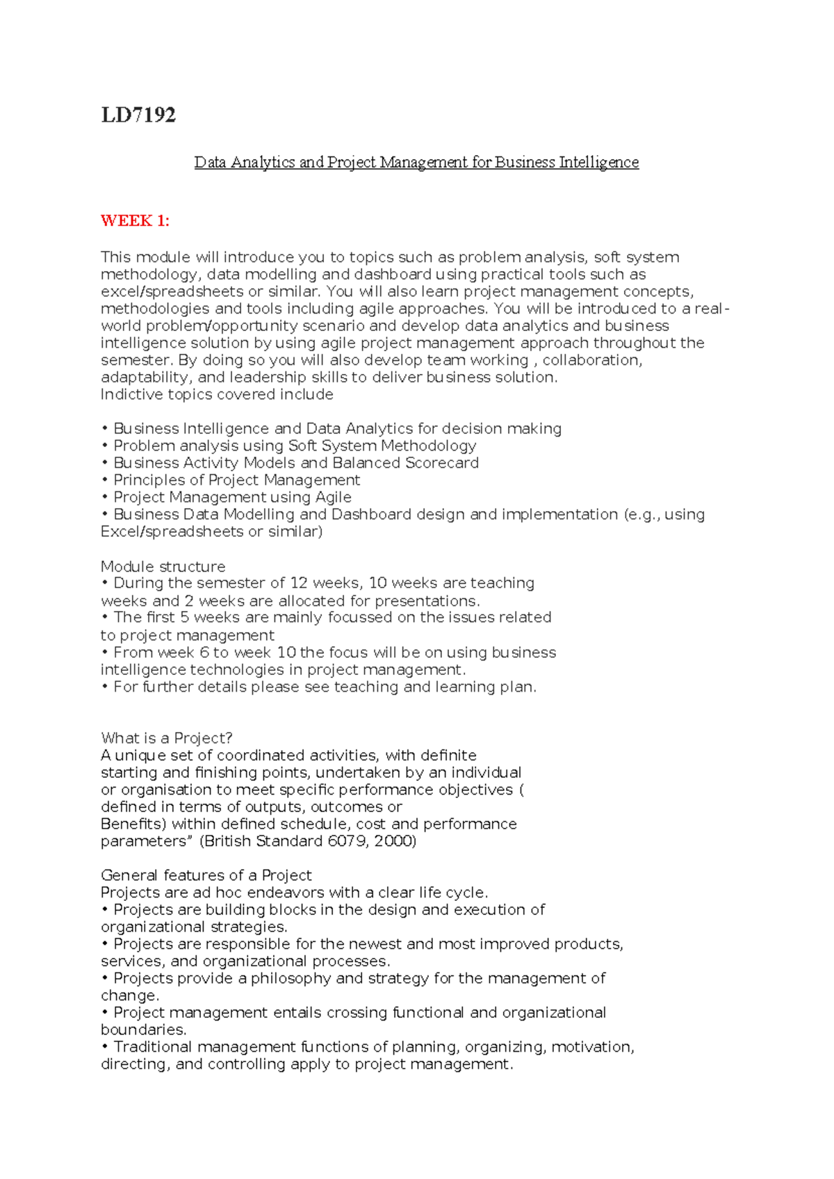 LD7192 Data Analytics & Project Management for Business Intelligence ...