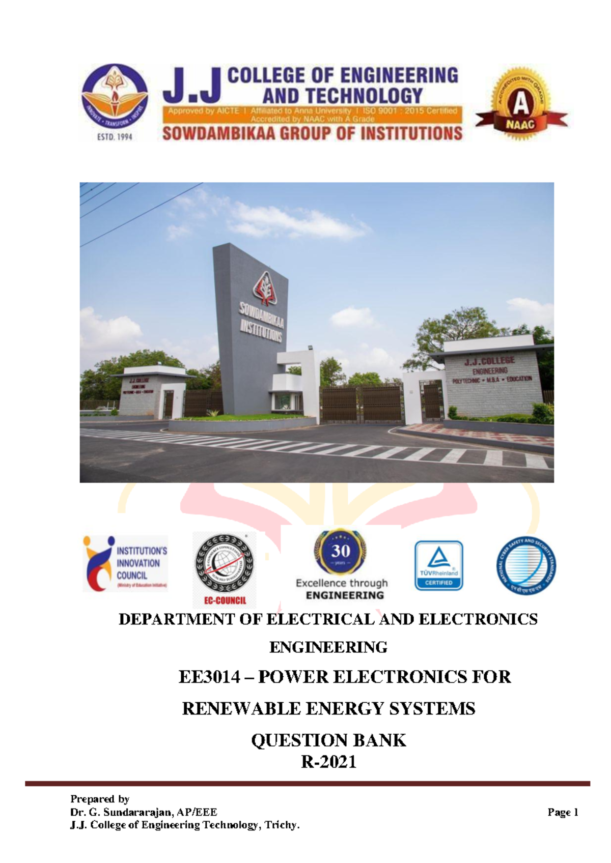 EE3014 Power Electronics for Renewable Energy Systems Question Bank ...