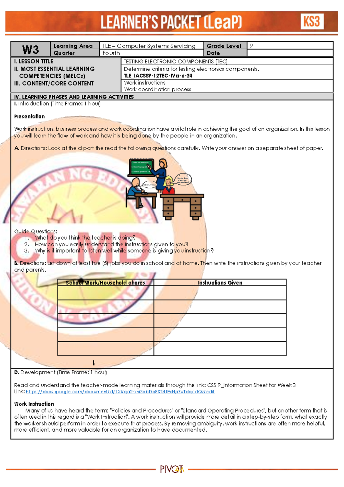 Q4 ICT CSS 9: Week 2 - Testing Electronic Components Instruction Guide ...