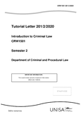 CRW1501 - Unisa - Introduction to Criminal Law - Studocu