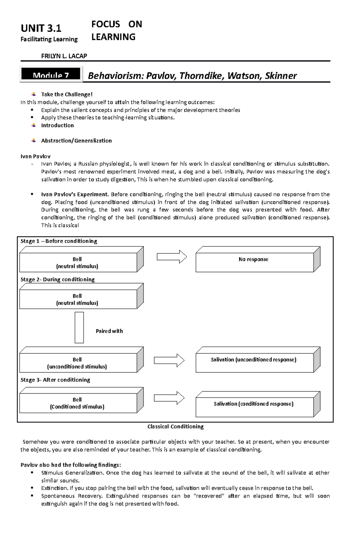 EL115 Module 7: Behaviorism Theories by Pavlov, Thorndike, Watson ...