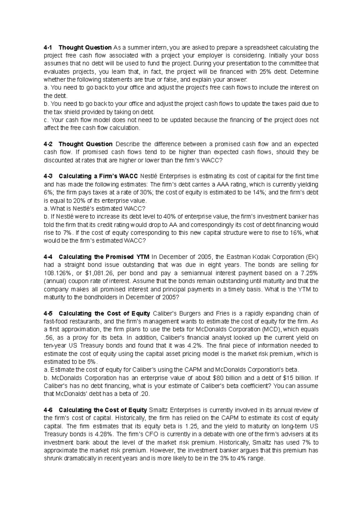 Business Valuation C4 - Assignment on WACC and Cash Flow Calculations ...