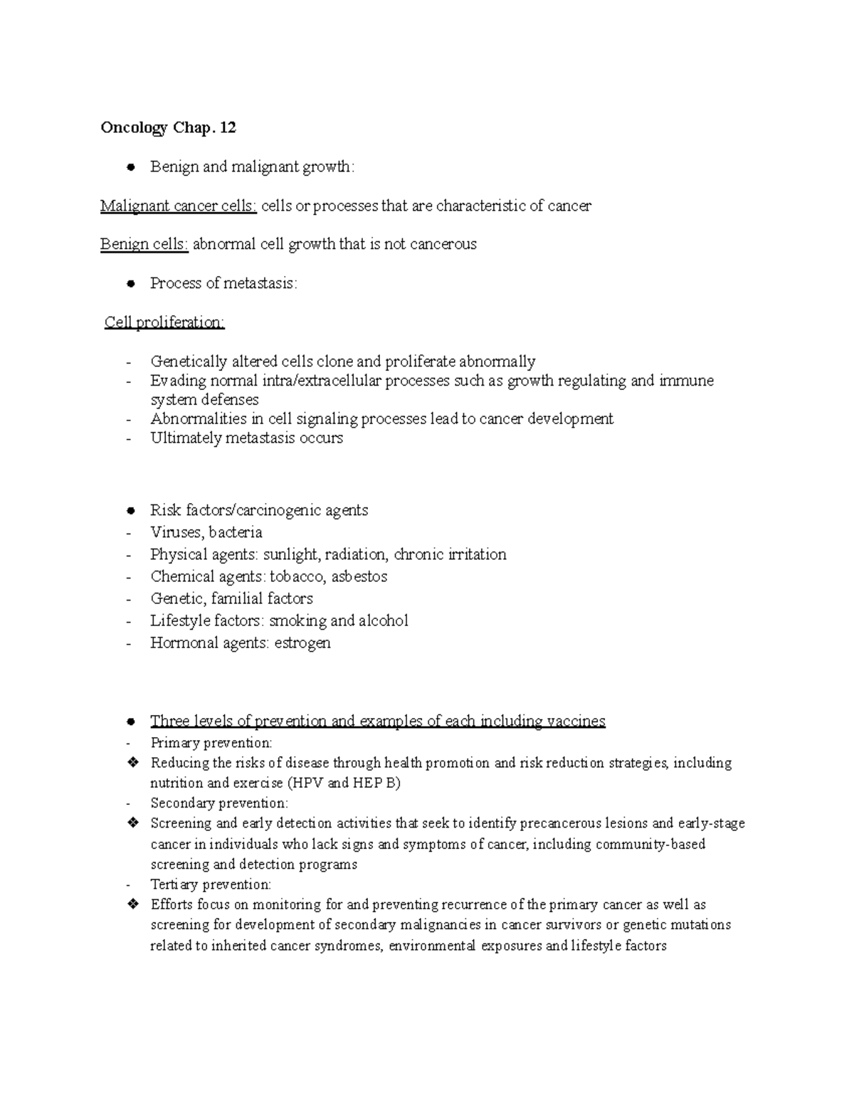 Med Surg 2 Exam 1 - Lecture Notes on Oncology and Treatment Options ...