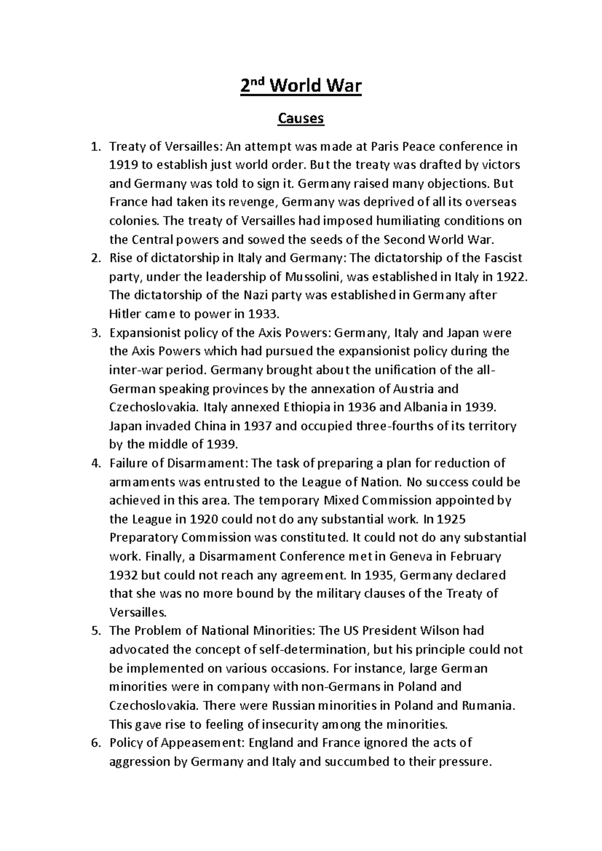 World War 2: Causes and Consequences Overview (HIST 201) - Studocu